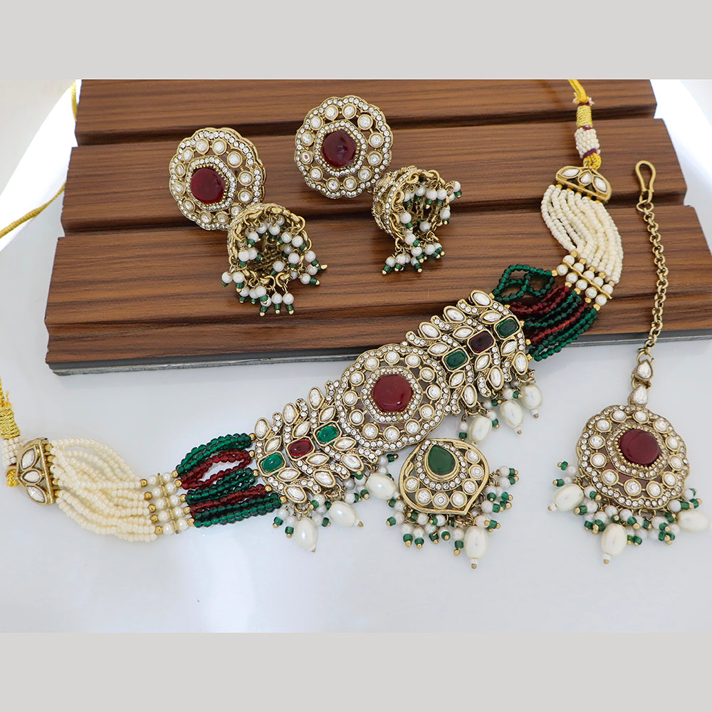 Tanish Art Jewellery Grand Pota Stone And Pearl Choker Necklace Set