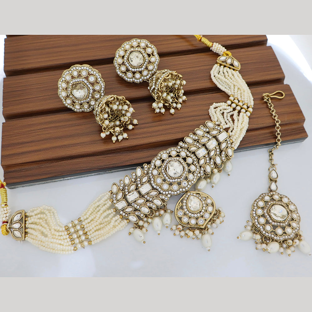 Tanish Art Jewellery Grand Pota Stone And Pearl Choker Necklace Set