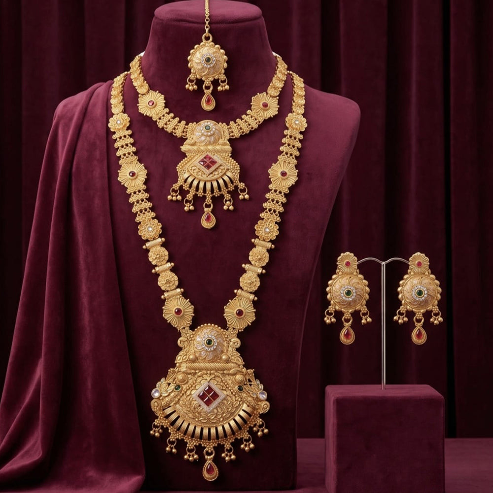 Tanish Art Jewellery Heritage Pota Stone And Pearl Double Meenakari Necklace Set