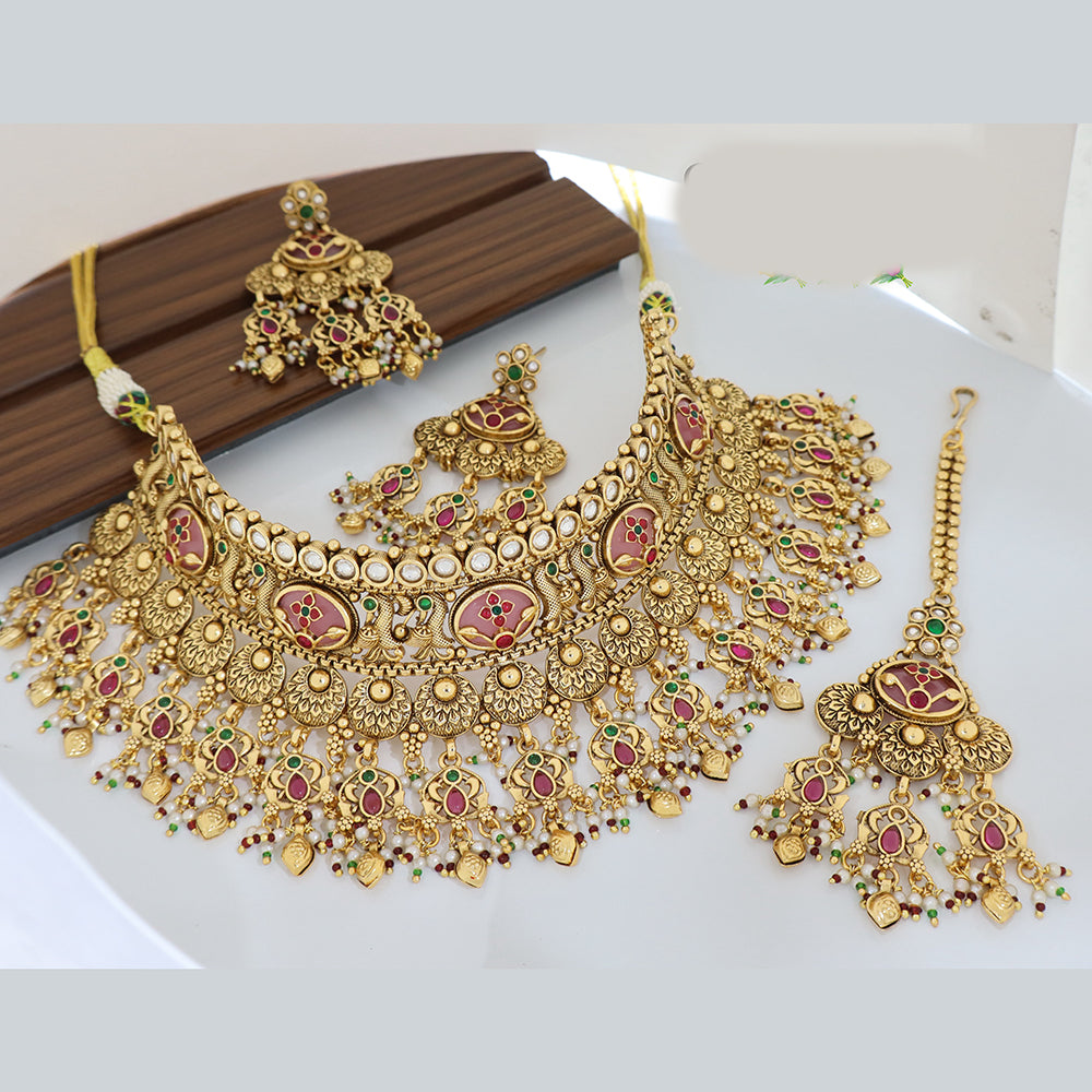 Tanish Art Jewellery Statement Pota Stone And Pearl Choker Neckalce Set
