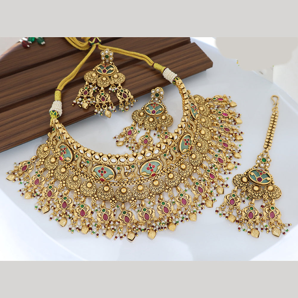Tanish Art Jewellery Statement Pota Stone And Pearl Choker Neckalce Set