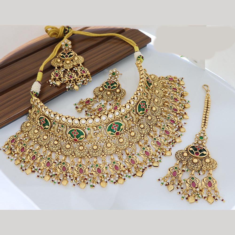 Tanish Art Jewellery Statement Pota Stone And Pearl Choker Neckalce Set 