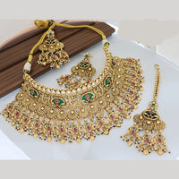 Tanish Art Jewellery Statement Pota Stone And Pearl Choker Neckalce Set 