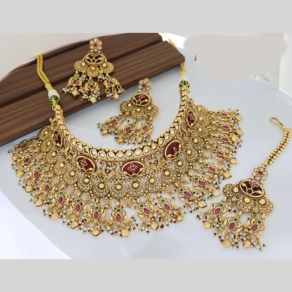 Tanish Art Jewellery Statement Pota Stone And Pearl Choker Neckalce Set