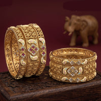 Tanish Art Jewellery Heritage Pota Stone And Meenakari Bangles Set
