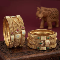 Tanish Art Jewellery Heritage Pota Stone And Meenakari Bangles Set