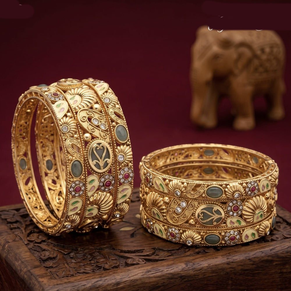 Tanish Art Jewellery Heritage Pota Stone And Meenakari Bangles Set