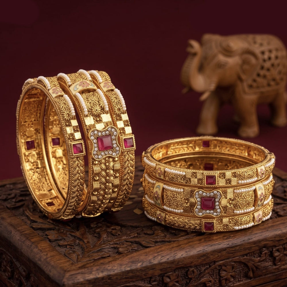 Tanish Art Jewellery Heritage Pota Stone Bangles Set