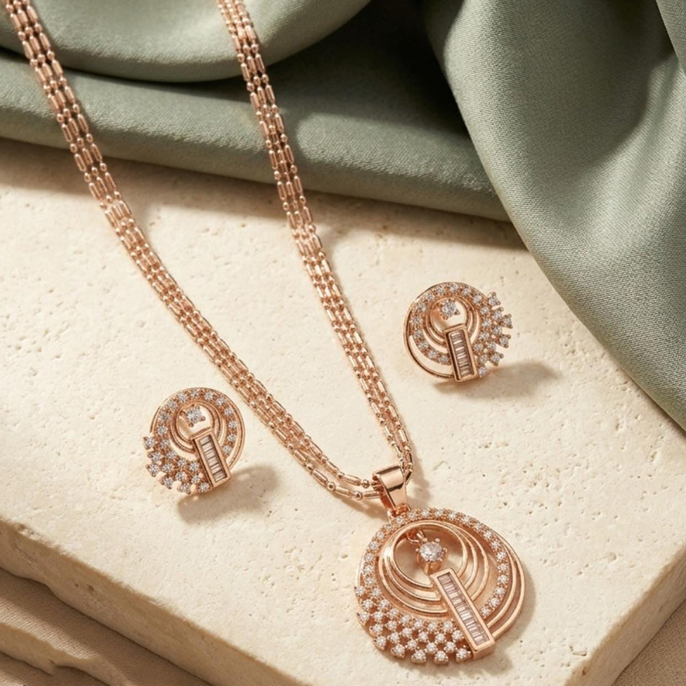 Tanish Art Jewellery American Diamond Chain Pendant Set 