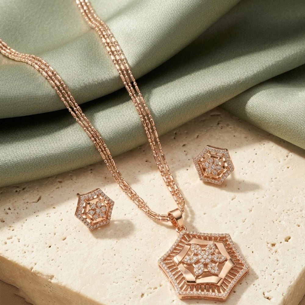 Tanish Art Jewellery American Diamond Chain Pendant Set 