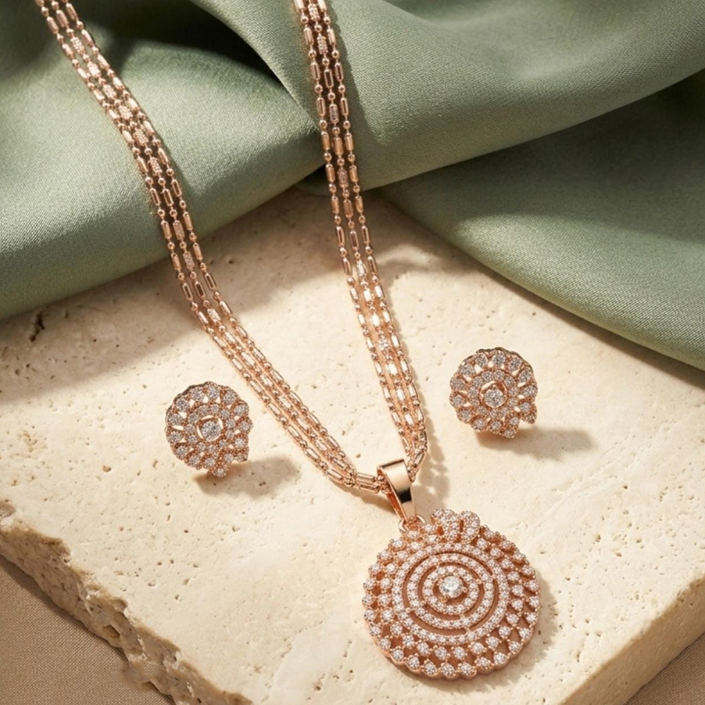Tanish Art Jewellery American Diamond Chain Pendant Set 