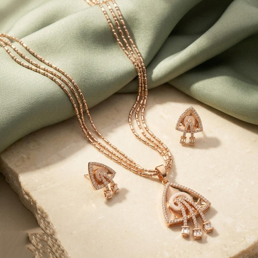 Tanish Art Jewellery American Diamond Chain Pendant Set 