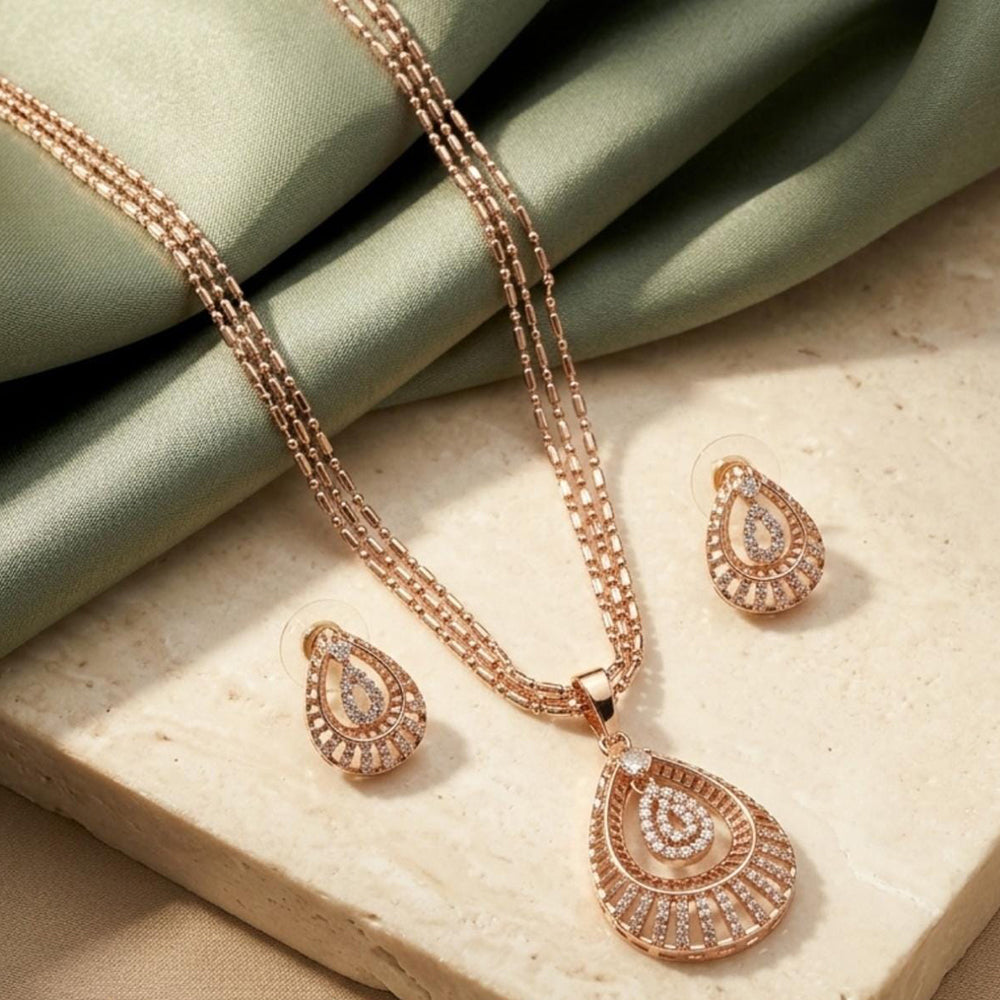 Tanish Art Jewellery American Diamond Chain Pendant Set 
