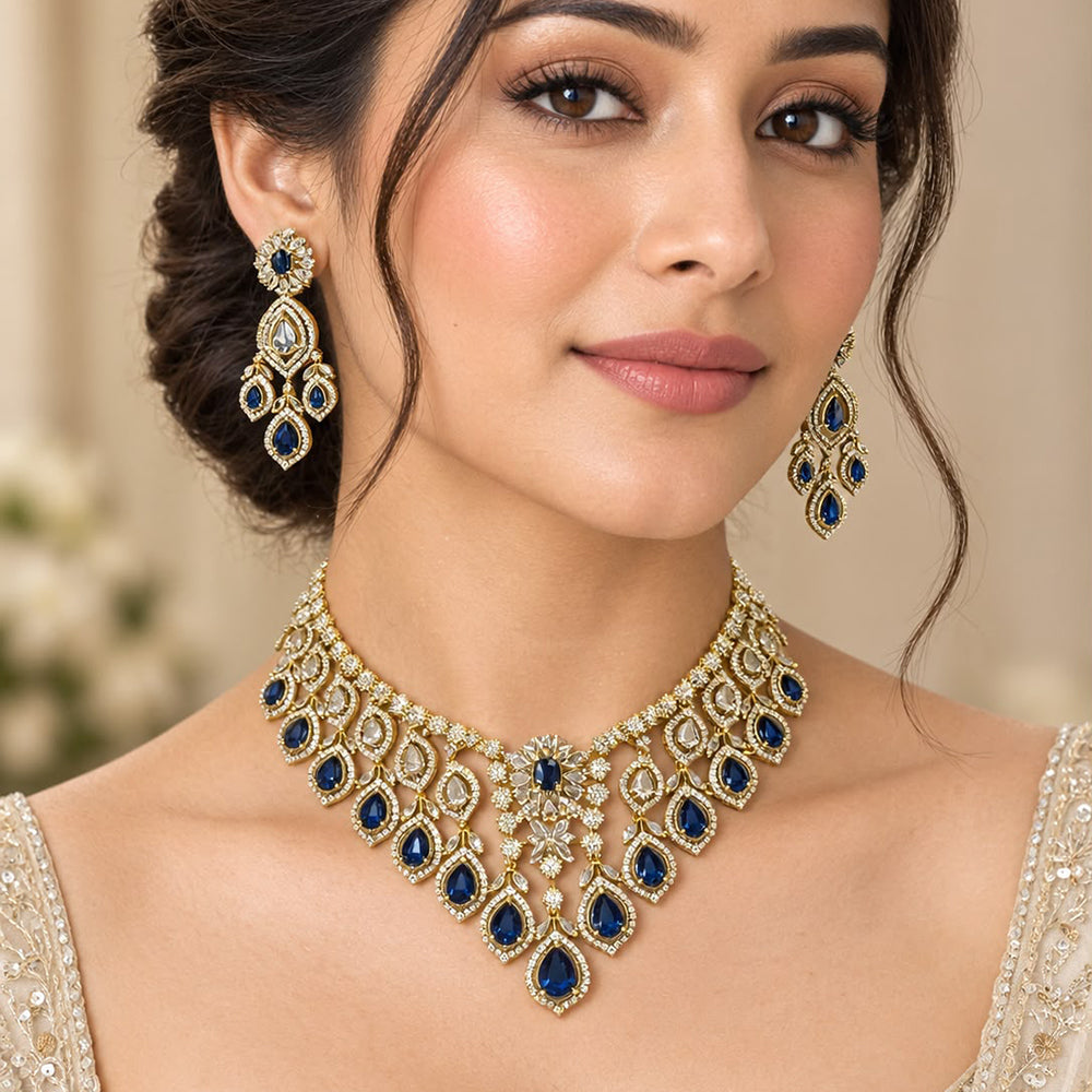 Tanish Art Jewellery Designer American Daimond Choker Necklace Set