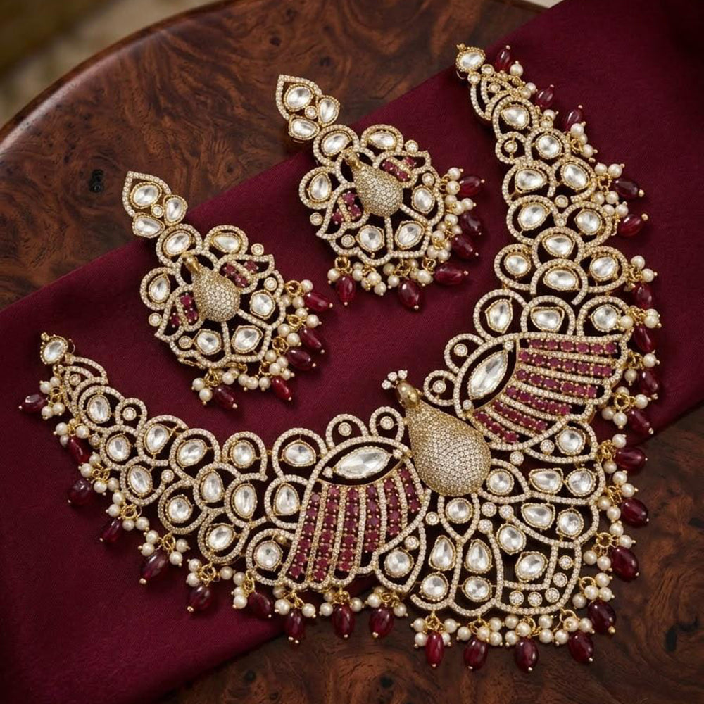 Tanish Art Jewellery Designer American Daimond And Pearl Necklace Set