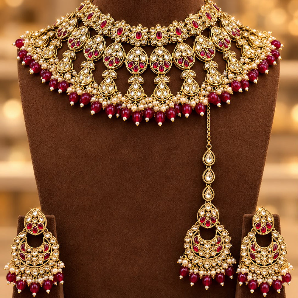 Tanish Art Jewellery Traditional Pota Stone And Beads Choker Necklace Set