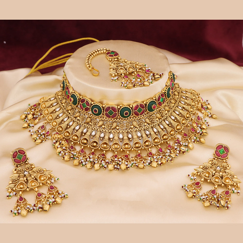 Tanish Art Jewellery Traditional Pota Stone And Beads Choker Necklace Set