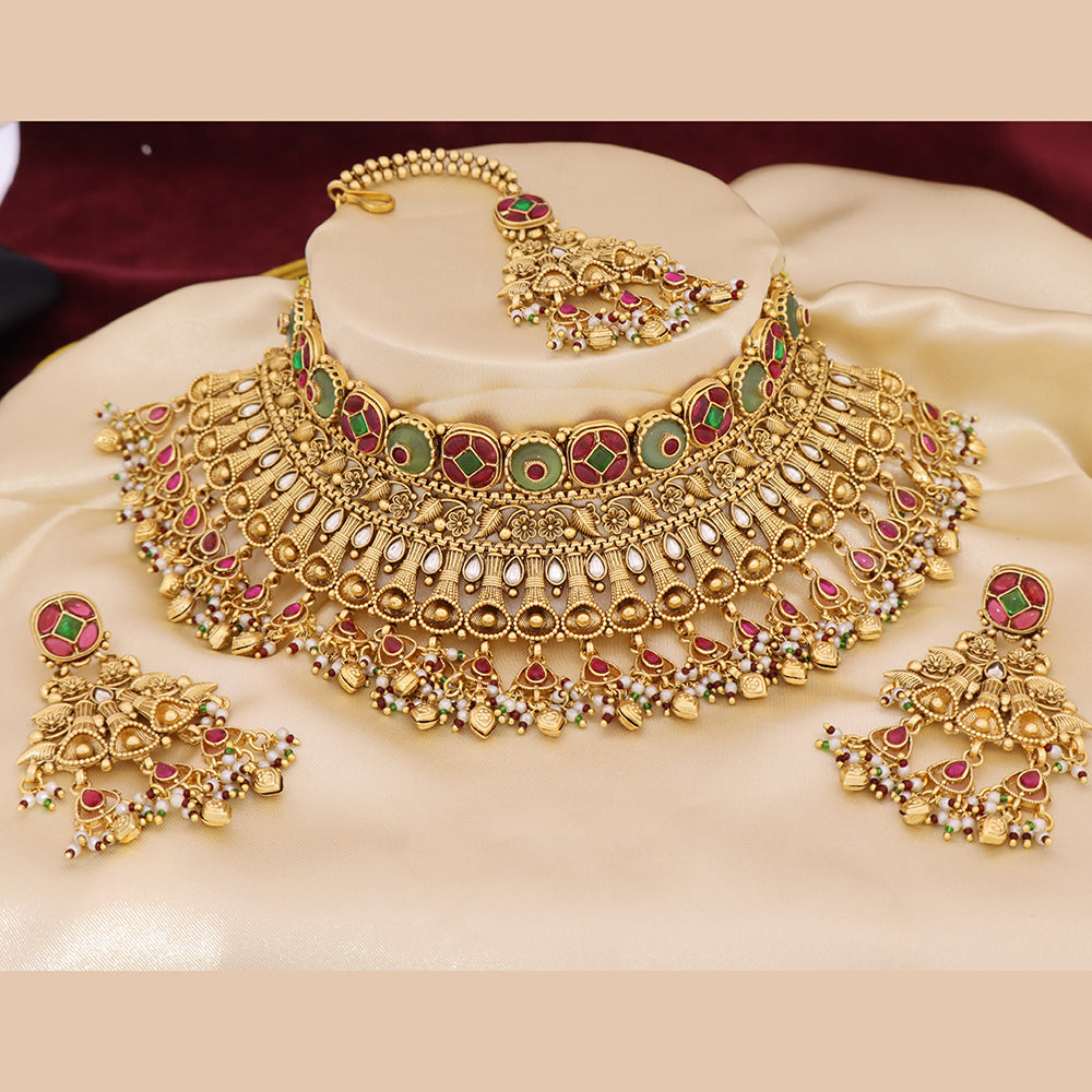 Tanish Art Jewellery Traditional Pota Stone And Beads Choker Necklace Set
