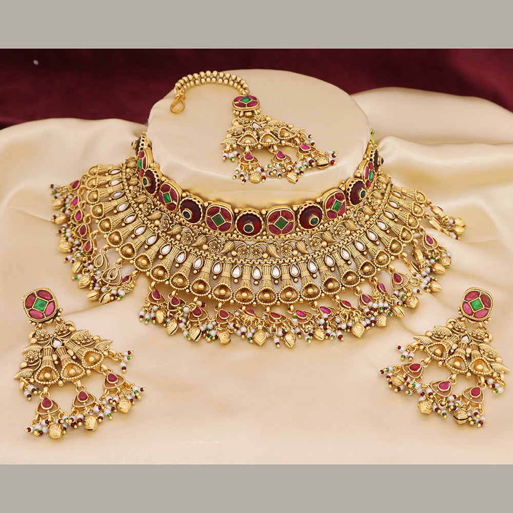 Tanish Art Jewellery Traditional Pota Stone And Beads Choker Necklace Set