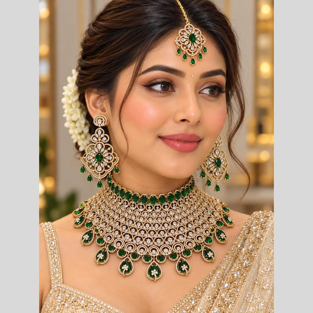 Tanish Art Jewellery Graceful American Diamond Bridal Heavy Necklace Choker Set