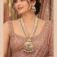 Tanish Art Jewellery Traditional Pota Stone And Beads Meenakari Long  Necklace Set