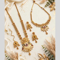 Tanish Art Jewellery Traditional Pota Stone And Beads Meenakari Double Necklace Set