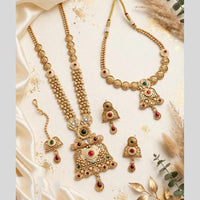 Tanish Art Jewellery Traditional Pota Stone And Beads Meenakari Double Necklace Set
