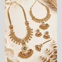 Tanish Art Jewellery Traditional Pota Stone And Beads Meenakari Double Necklace Set