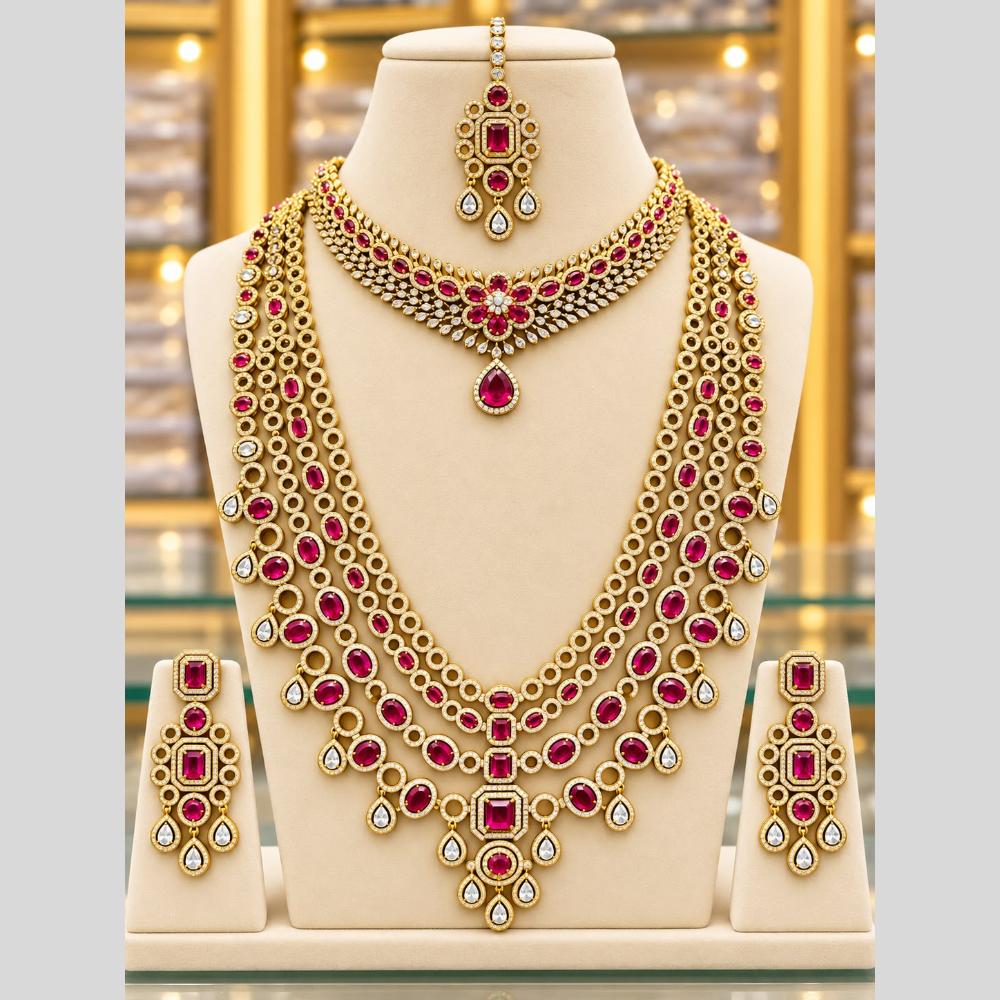 Tanish Art Jewellery American Diamond Dual Layer Designer Necklace Set
