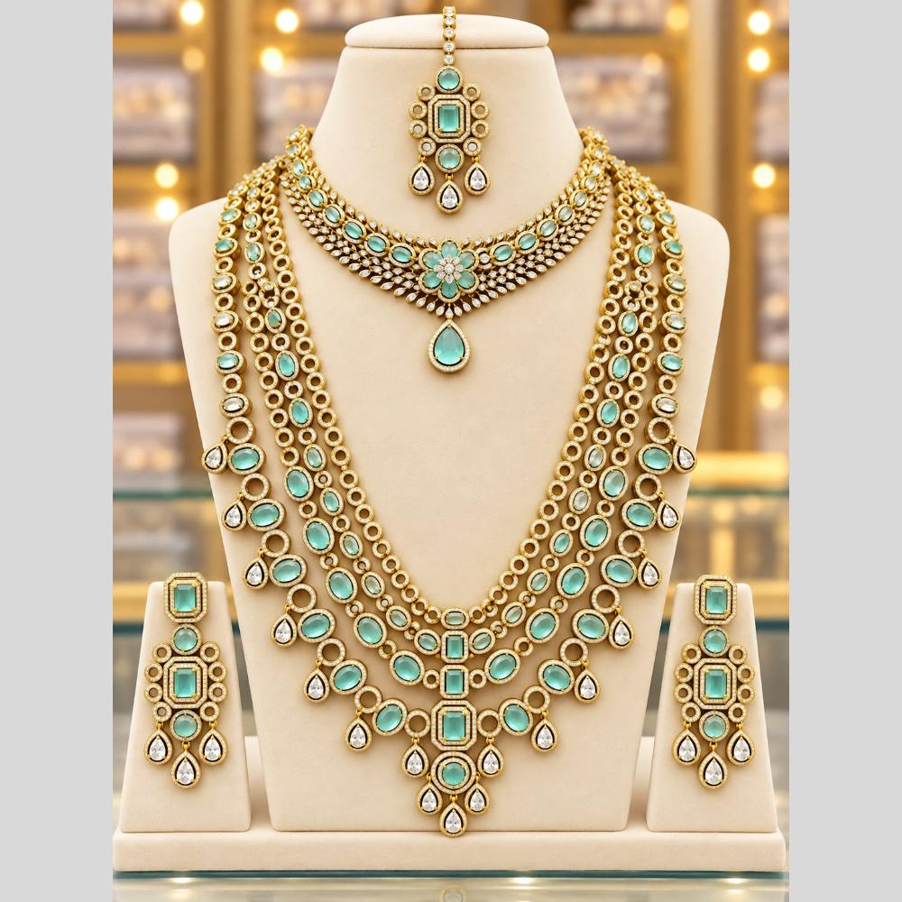 Tanish Art Jewellery American Diamond Dual Layer Designer Necklace Set
