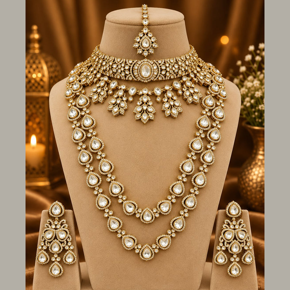 Tanish Art Jewellery American Diamond Dual Layer Designer Necklace Set