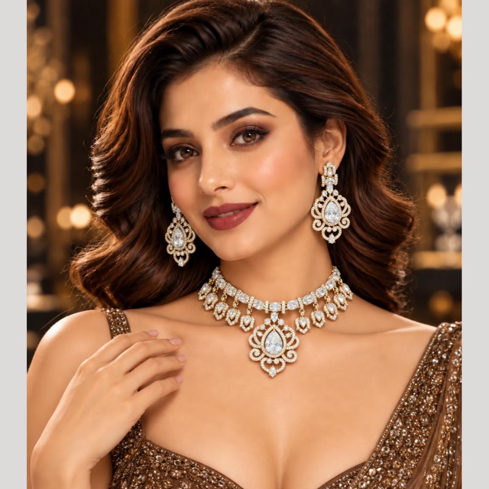 Tanish Art Jewellery Designer American Daimond Choker Necklace Set
