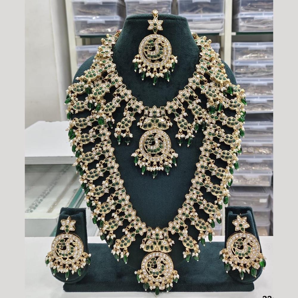 Tanish Art Jewellery Classic Pota Stone And Pearl Double Necklace Set for Women