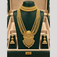Tanish Art Jewellery Classic Pota Stone And Pearl Double Necklace Set for Women