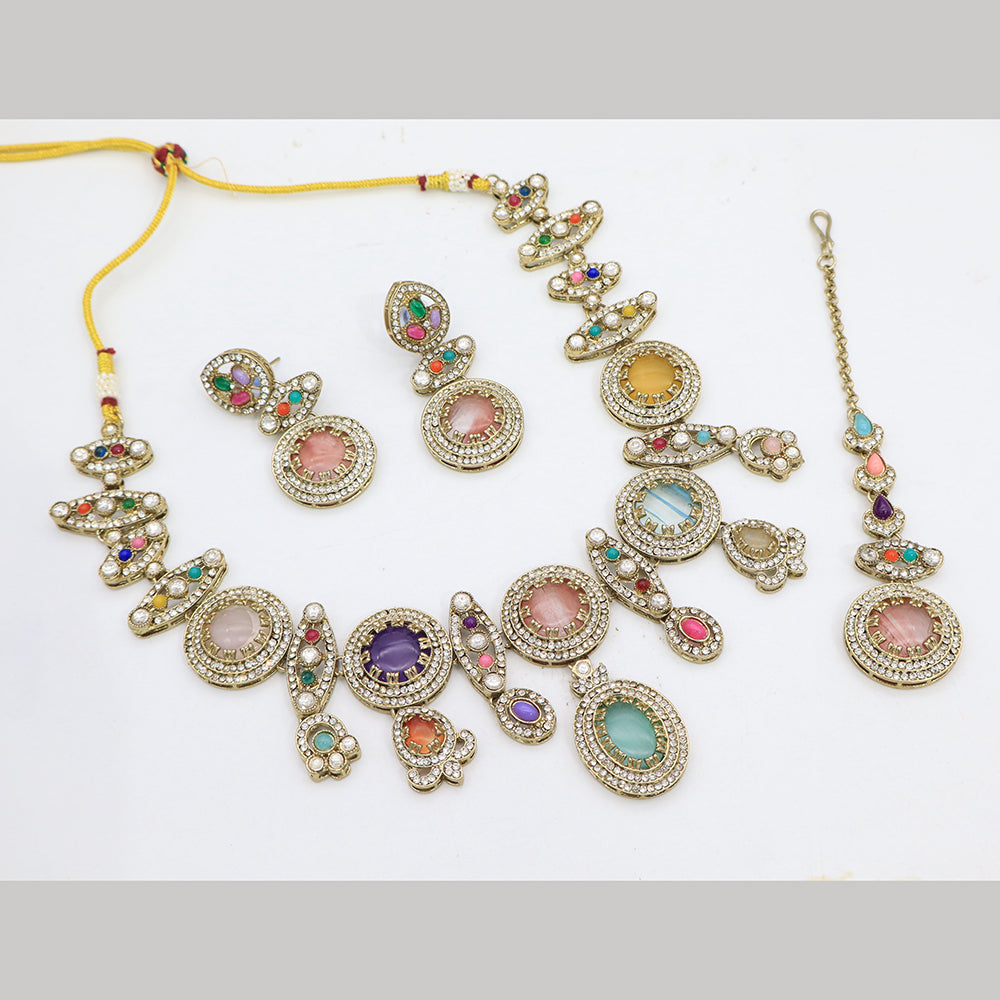 Tanish Art Jewellery Statement Multi - Color Pota Stone Neckalce Set 