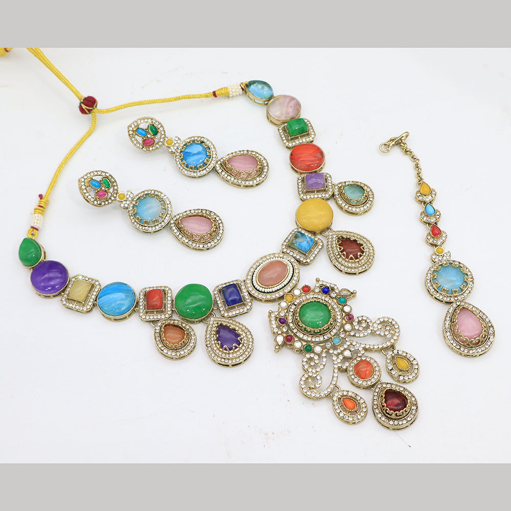 Tanish Art Jewellery Statement Multi - Color Pota Stone Neckalce Set 
