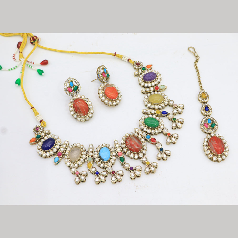 Tanish Art Jewellery Statement Multi - Color Pota Stone Neckalce Set 