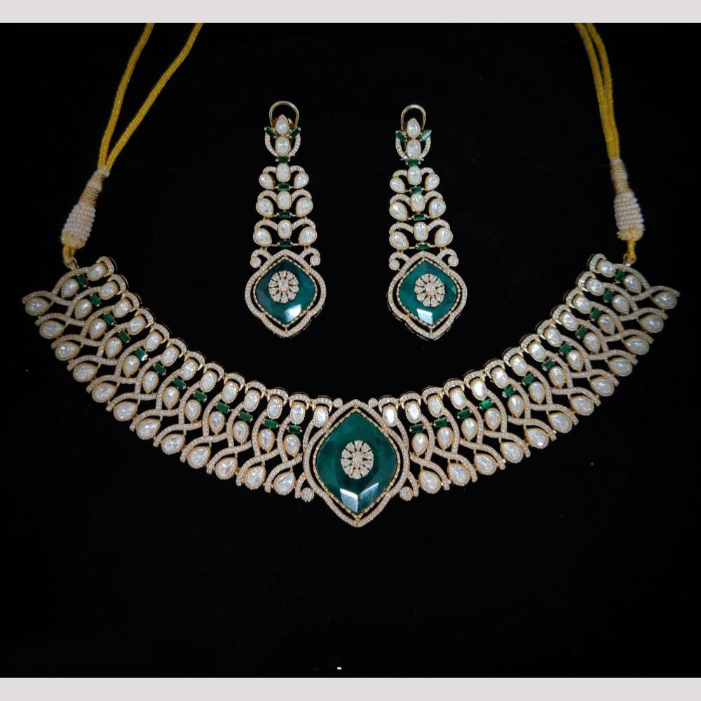 Tanish Art Jewellery American Diamond And Polki Kundan Choker Necklace Set