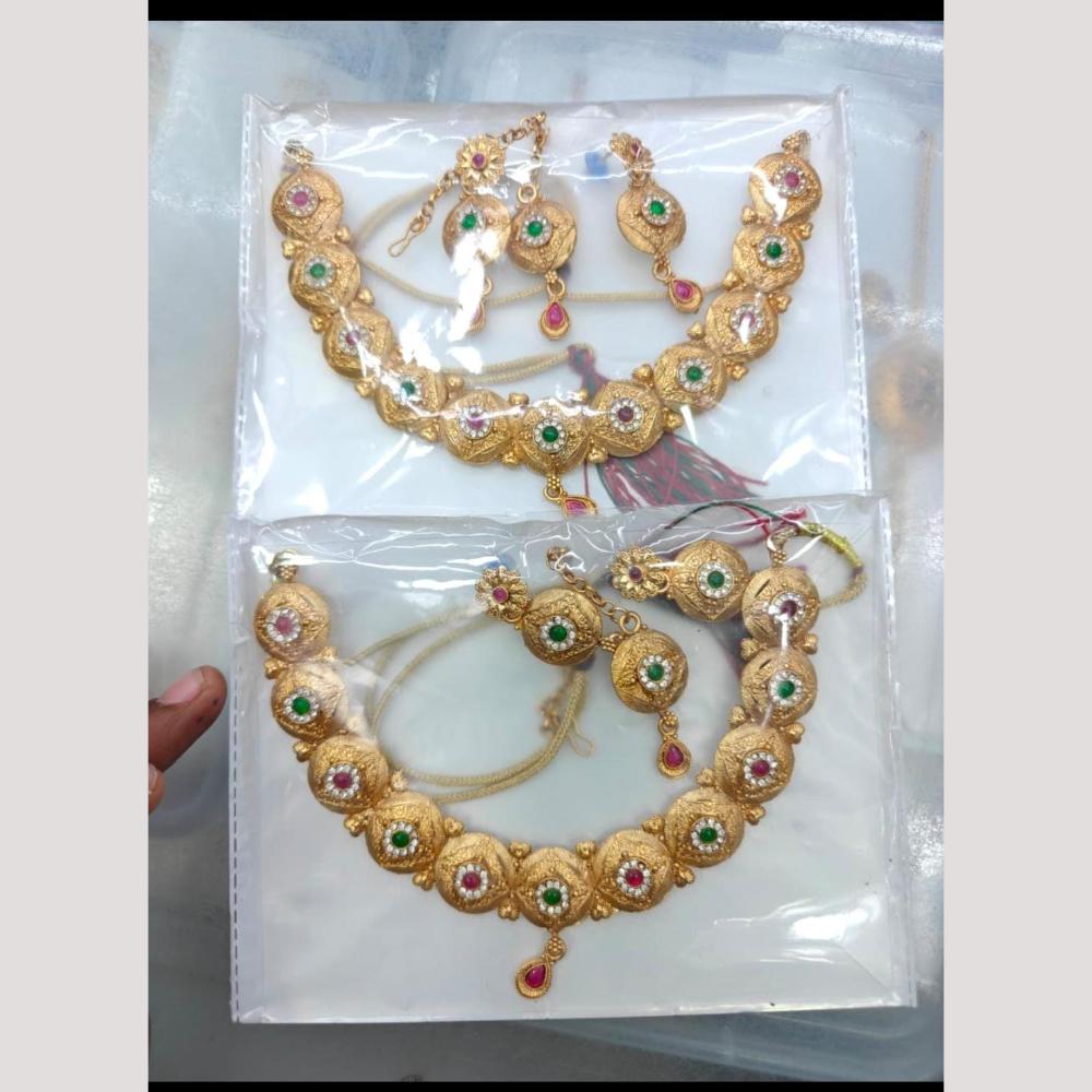Tanish Art Jewellery Gold Plated Pota Stone Choker Necklace Set