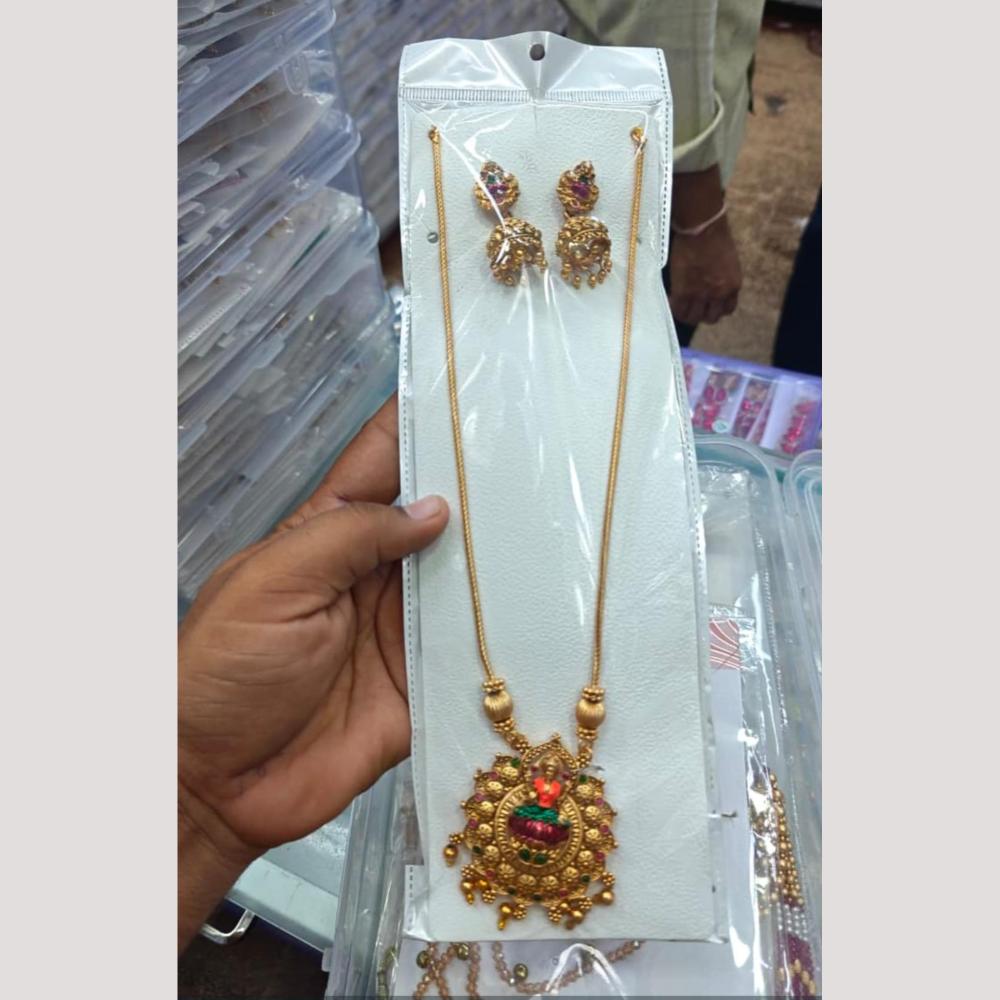 Tanish Art Jewellery Gold Plated Pota Stone Temple Necklace Set