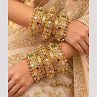 Tanish Art Jewellery Graceful Pota And kundan Stone Traditional Bangles Set