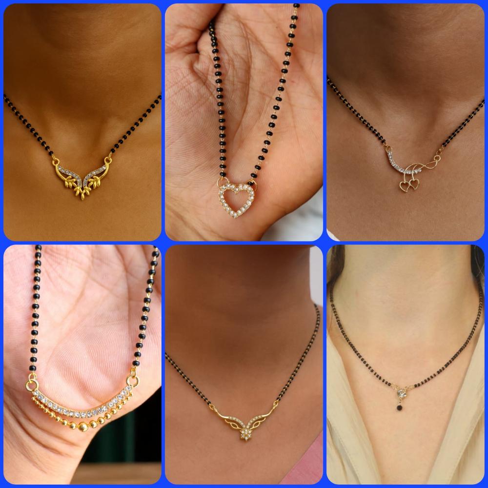 Surat Jewel Premium Austrian Stone And Black Beads Mixed Design Mangalsutra