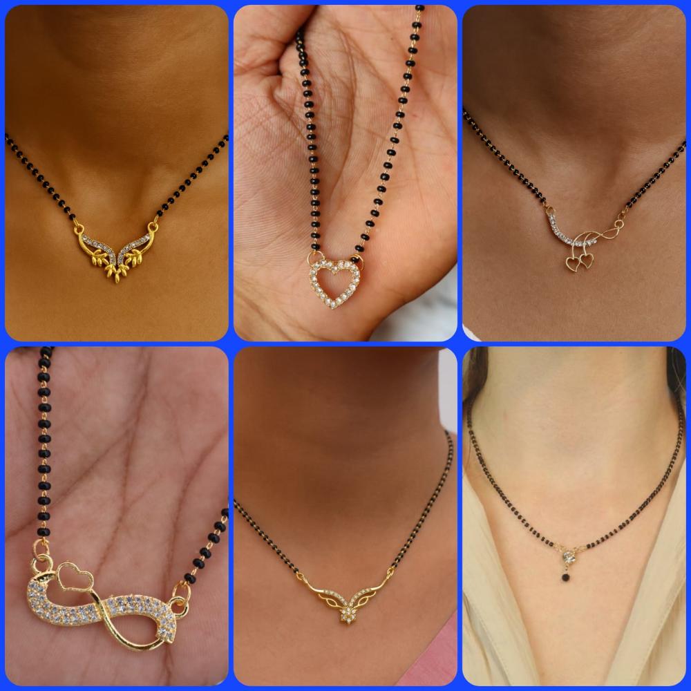 Surat Jewel Premium Austrian Stone And Black Beads Mixed Design Mangalsutra