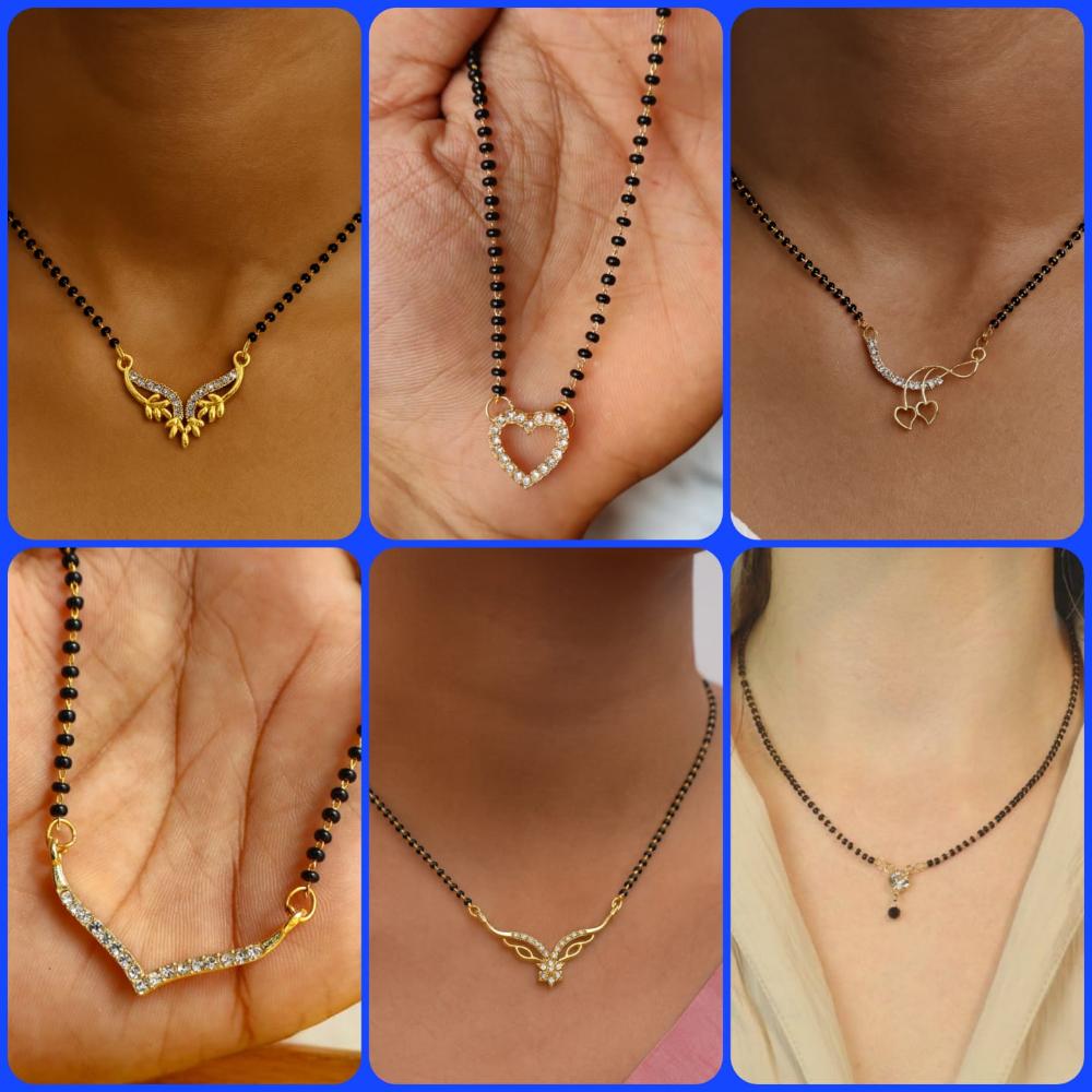 Surat Jewel Premium Austrian Stone And Black Beads Mixed Design Mangalsutra