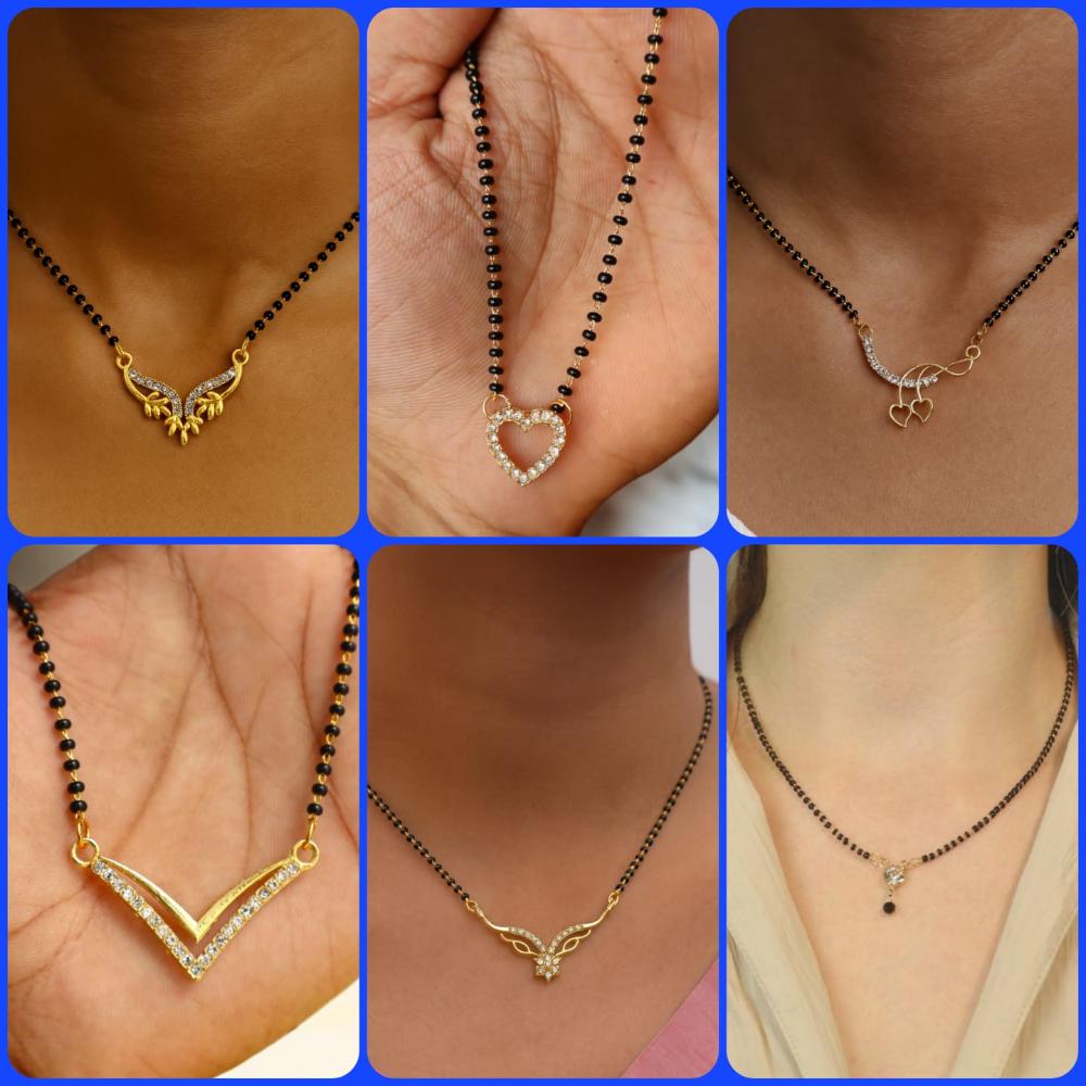 Surat Jewel Premium Austrian Stone And Black Beads Mixed Design Mangalsutra