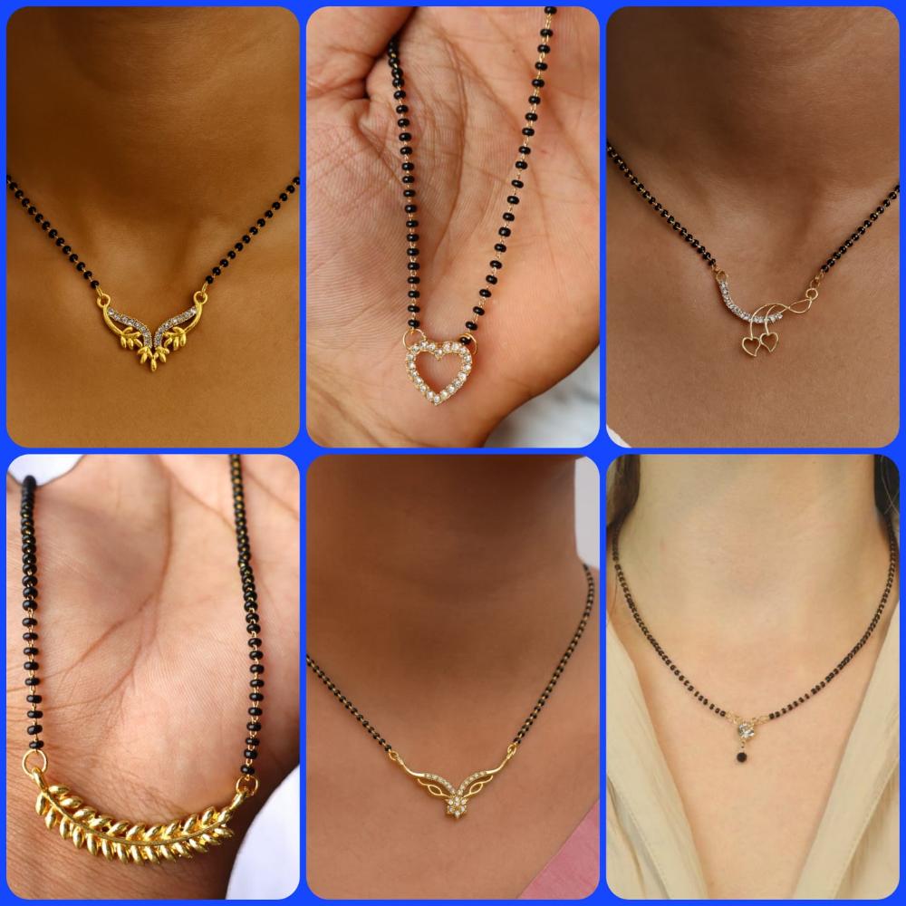 Surat Jewel Premium Austrian Stone And Black Beads Mixed Design Mangalsutra