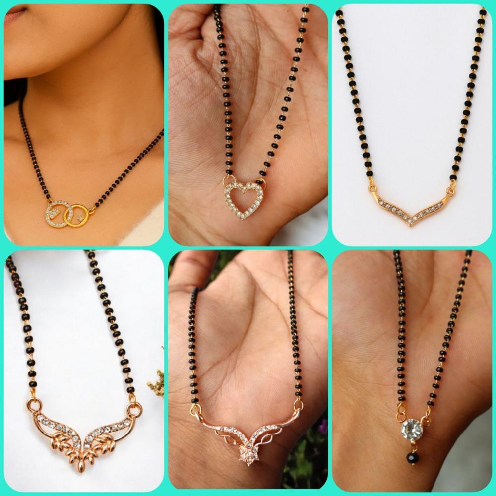 Surat Jewel Premium Austrian Stone And Black Beads Mixed Design Mangalsutra