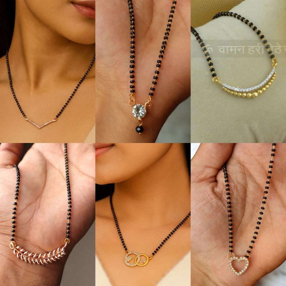Surat Jewel Premium Austrian Stone And Black Beads Mixed Design Mangalsutra