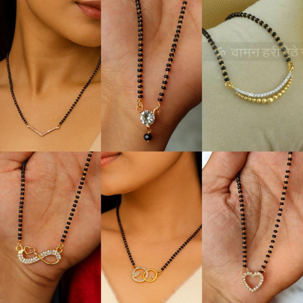 Surat Jewel Premium Austrian Stone And Black Beads Mixed Design Mangalsutra