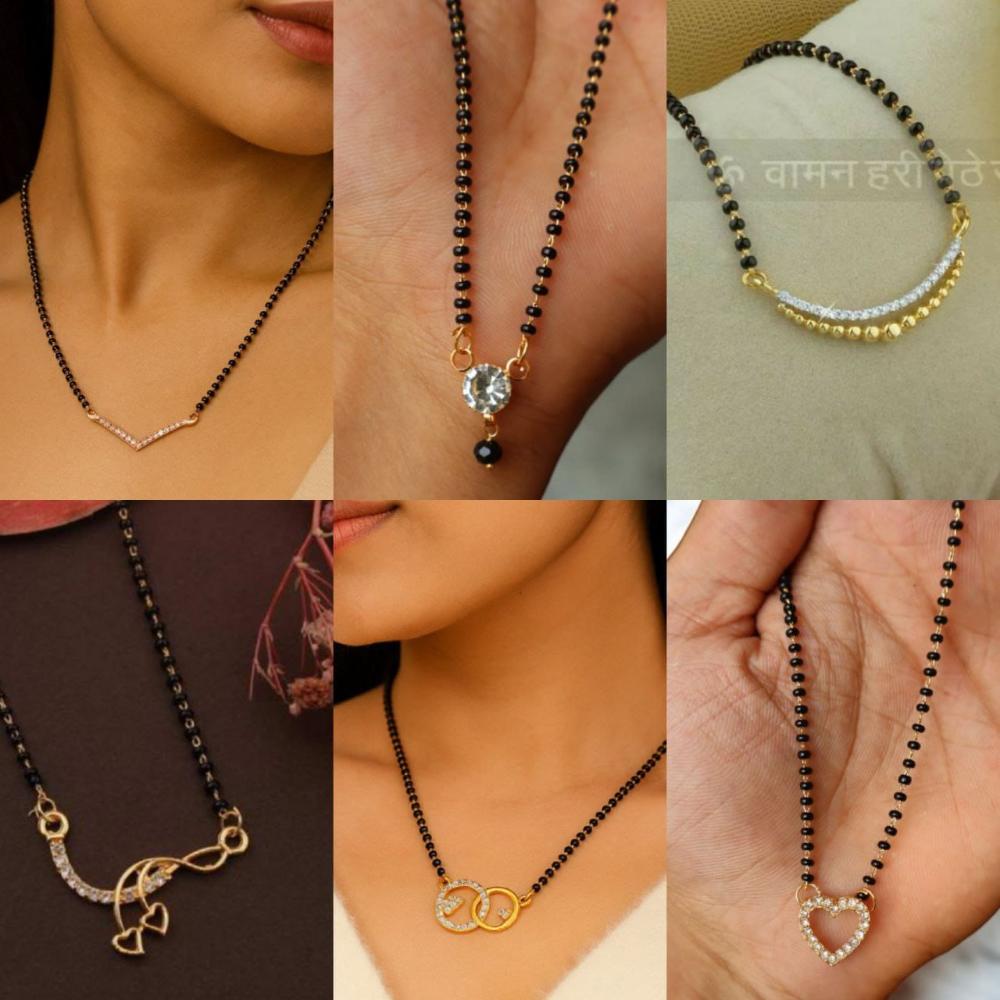 Surat Jewel Premium Austrian Stone And Black Beads Mixed Design Mangalsutra